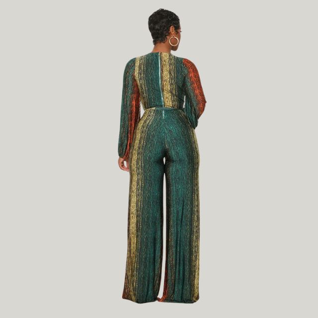 Nadia - Metallic Plisserad Jumpsuit med breda ben