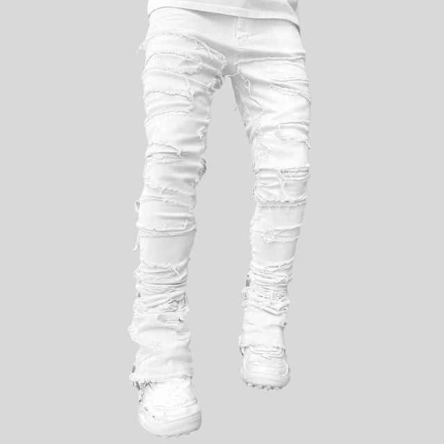 Caspian - Rippade slim-fit jeans med slitna detaljer