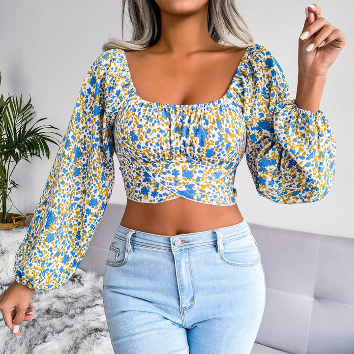 Jasmine - Blommönster crop top med långa ärmar