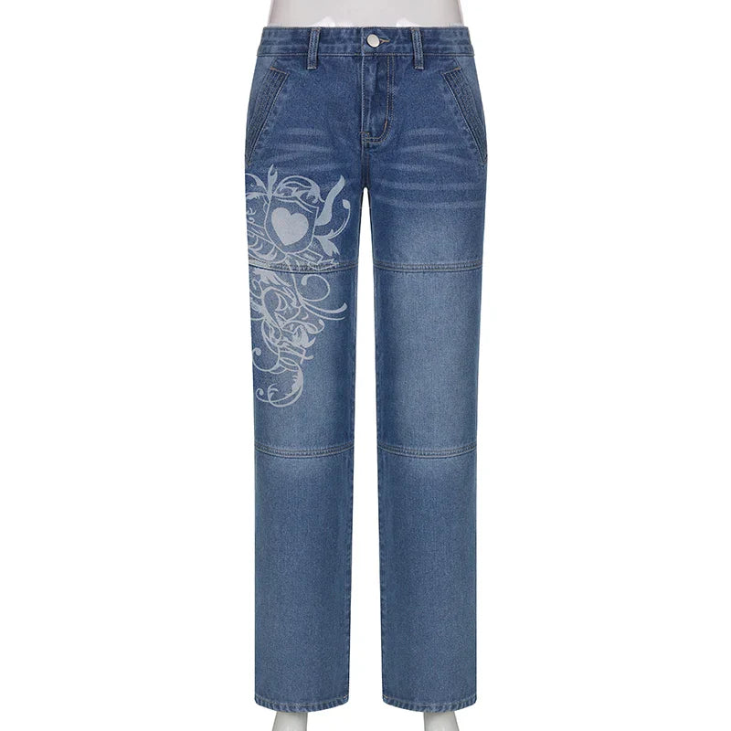 Evelyn - Lösa jeans med broderade accenter